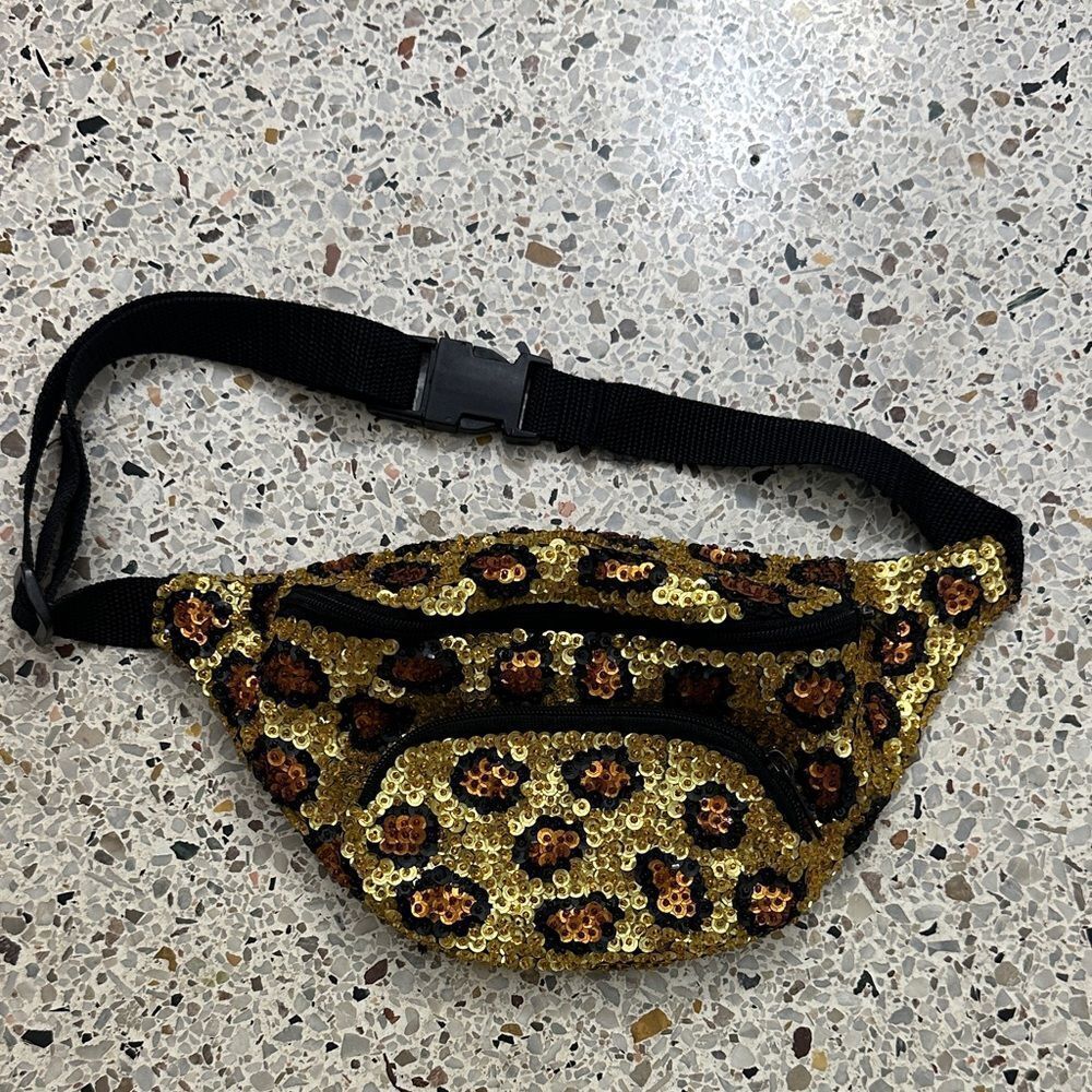 Leopard Sequin vintage belt fanny pack bag